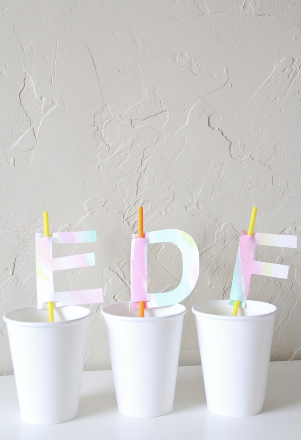 DIY Watercolor Monogram Straw Toppers
