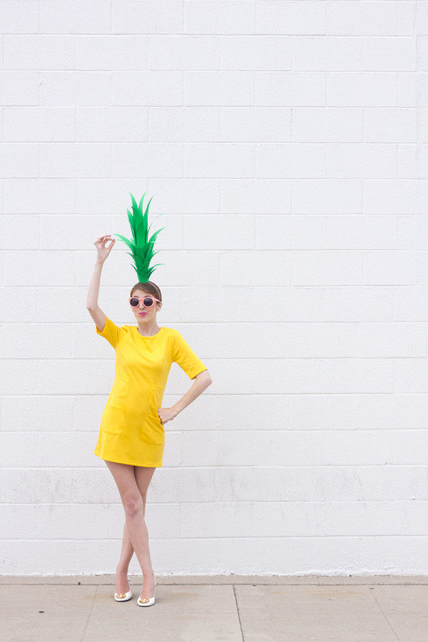 A woman dressed as a pineapple