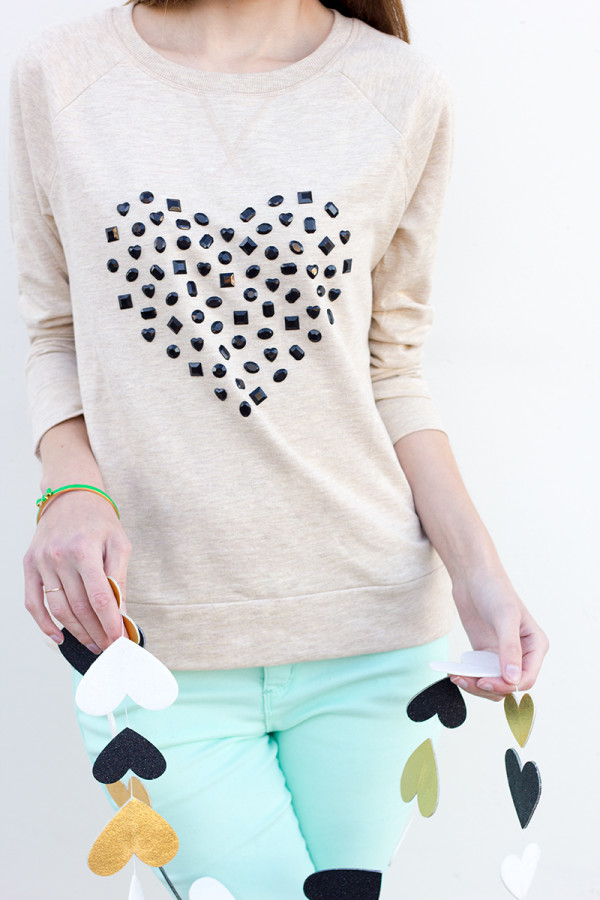 DIY Jeweled Heart Sweatshirt