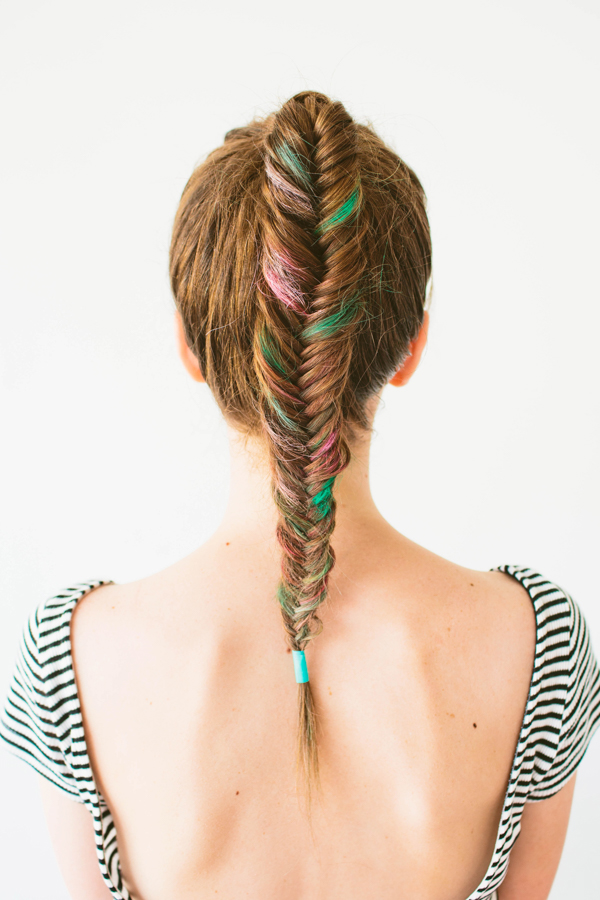 DIY Colorful Fishtail Braid with Hair Chalk