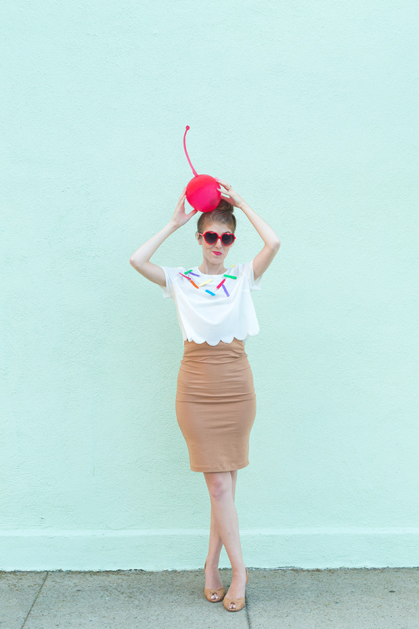 A woman dressed as an ice cream cone