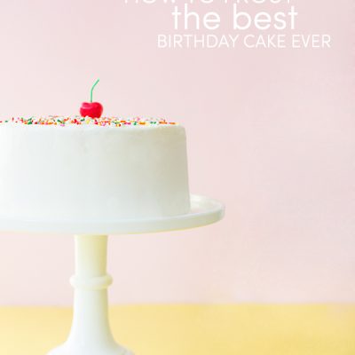 A cake on a plate with a label 