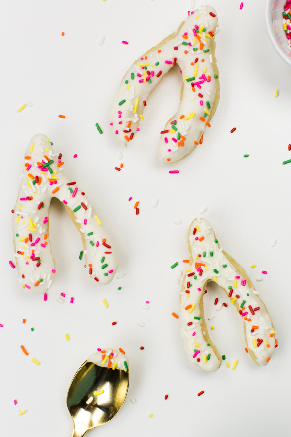 Sprinkles on wishbone donuts
