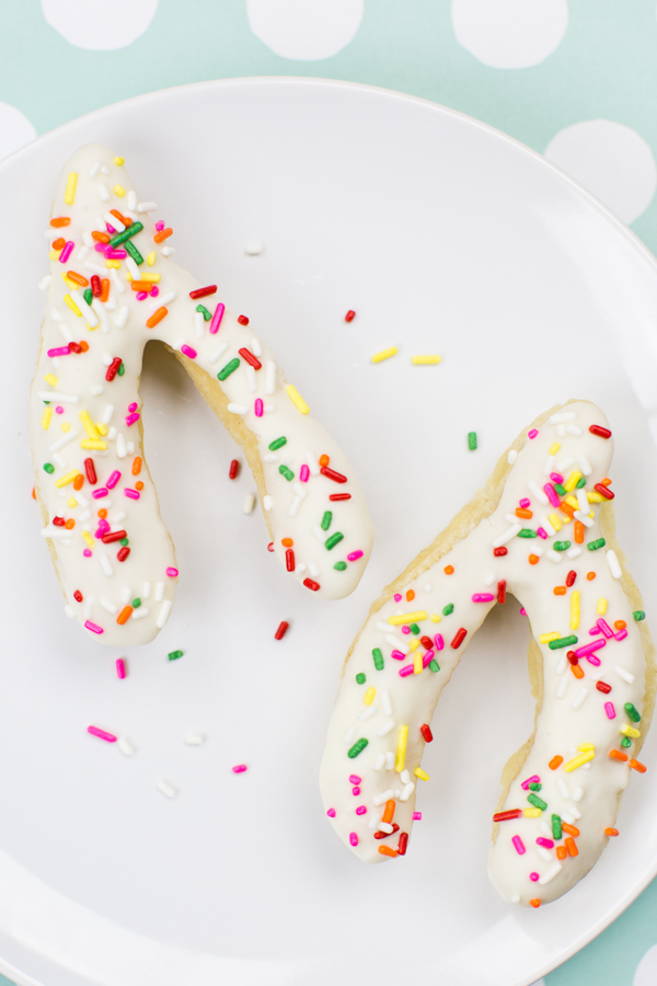 Wishbone donuts with sprinkles