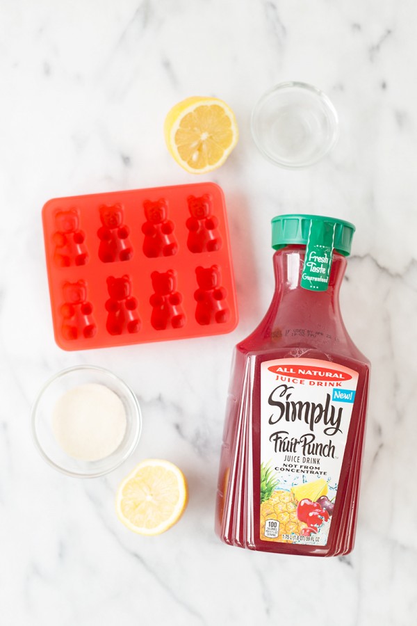 Fruit punch, ice tray, and a lemon