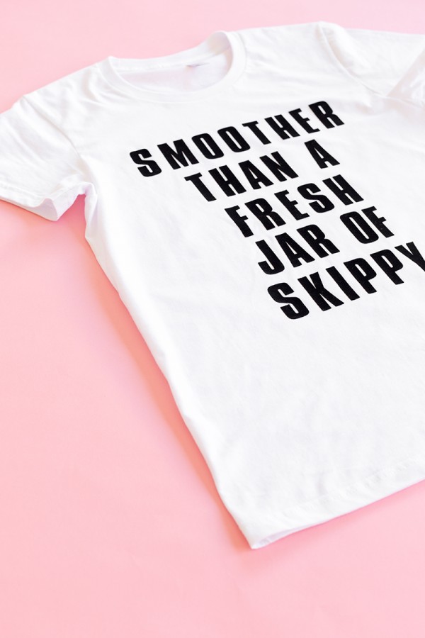 White t shirt with words on it