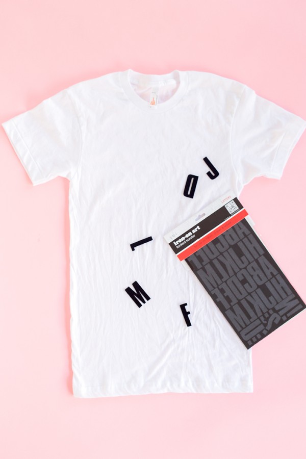 White t shirt with black letters
