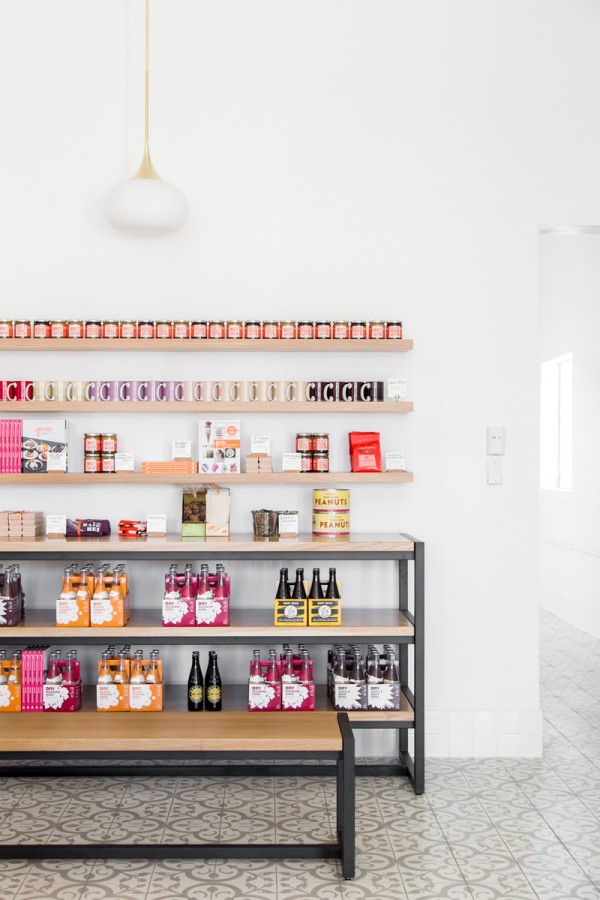 A room with items on shelves