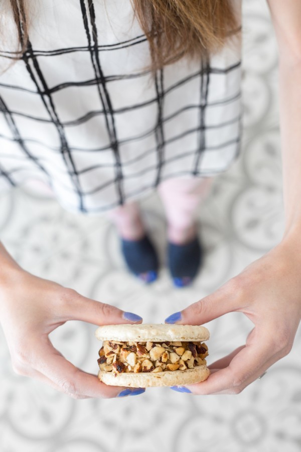 Someone holding an ice cream sandwich