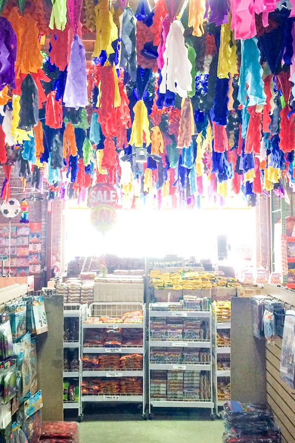A store with confetti and items