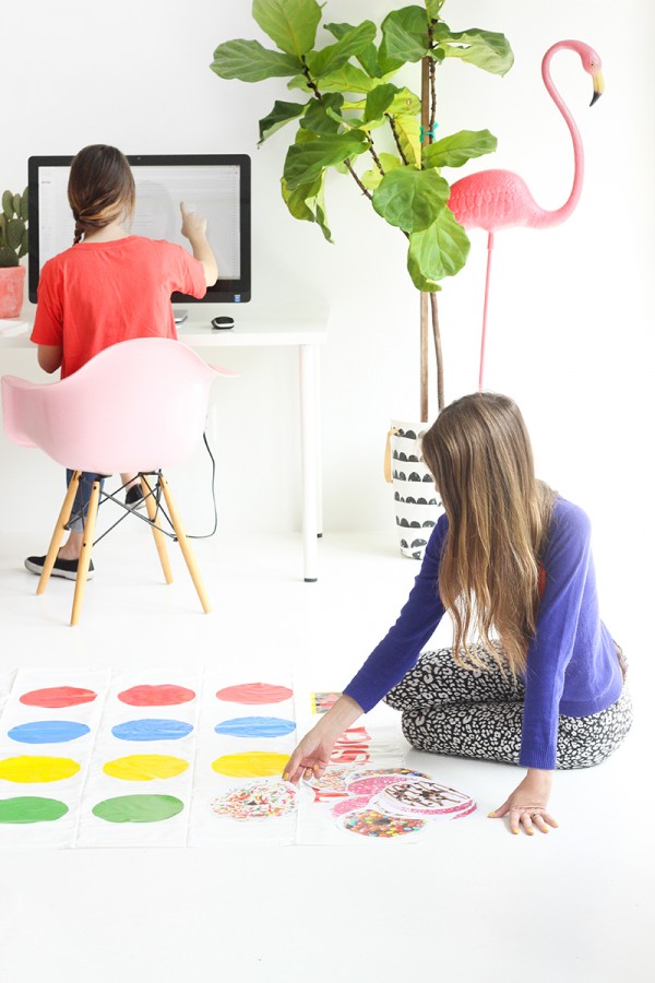 A woman playing twister