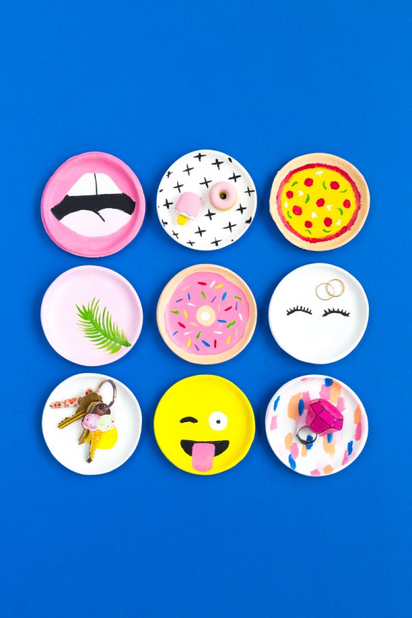 Colorful dishes with items on them