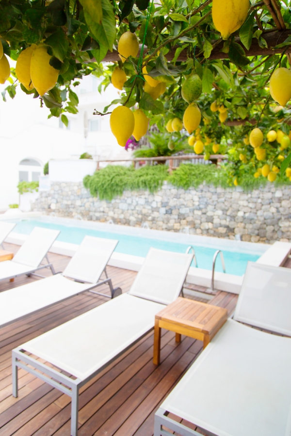 Chairs next to a pool
