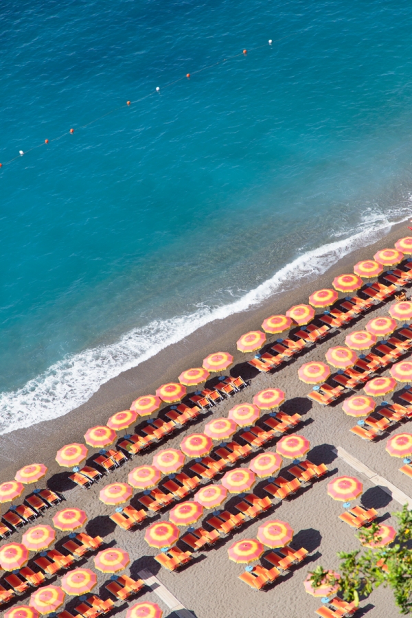 Beach with chairs and umbrellas