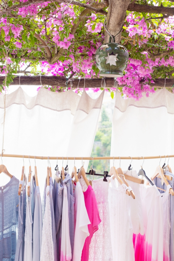 Clothes on a rack with flowers