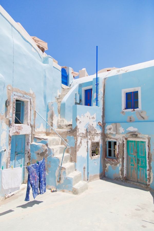 Blue building with blue windows and doors