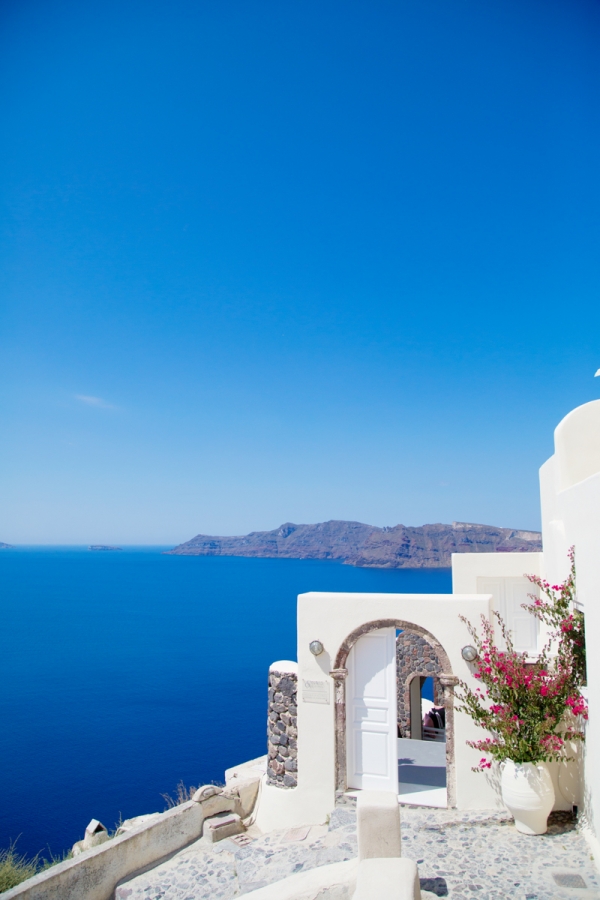 White building on the coast