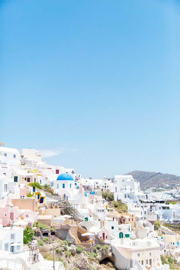 White buildings with colorful windows