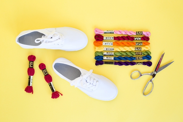White sneakers and rainbow string