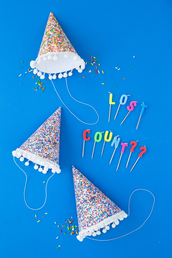 Sprinkles birthday hats and candles