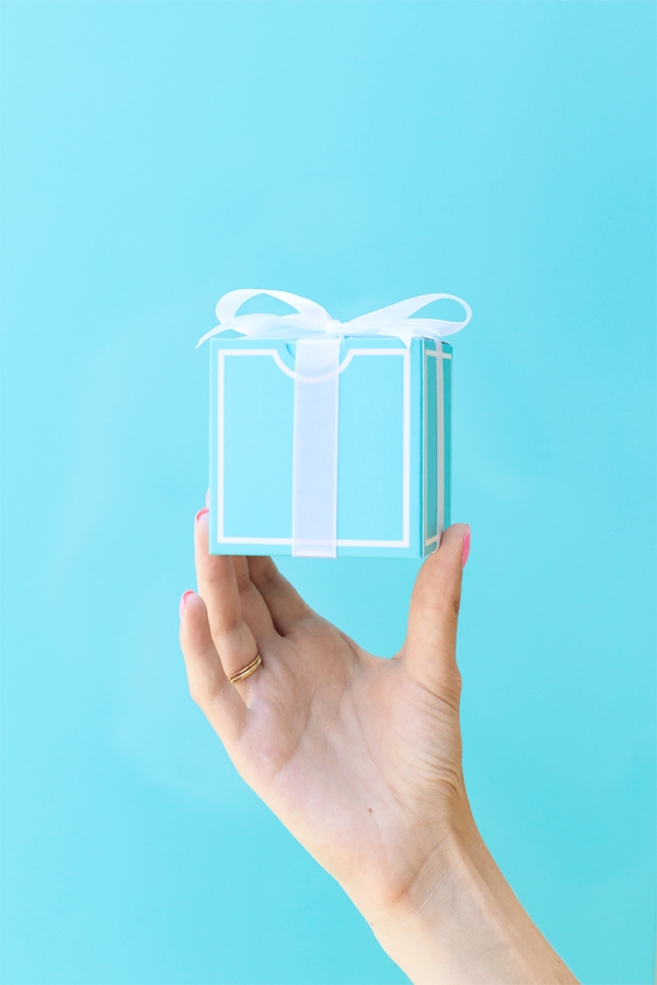 Someone holding a box with a bow on it