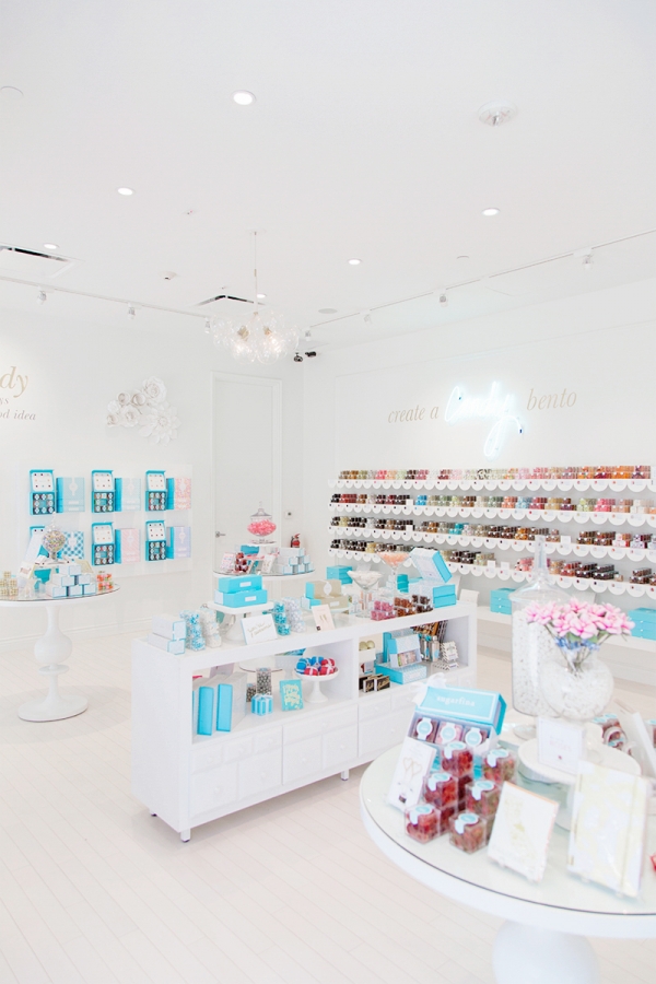 A candy shop with shelves