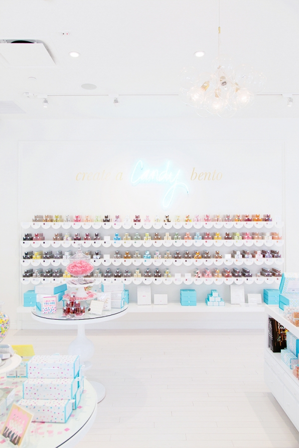 A candy shop with shelves