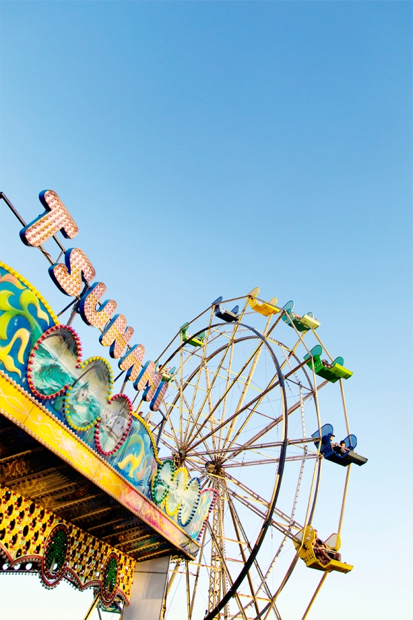 A close up of a ferris wheel