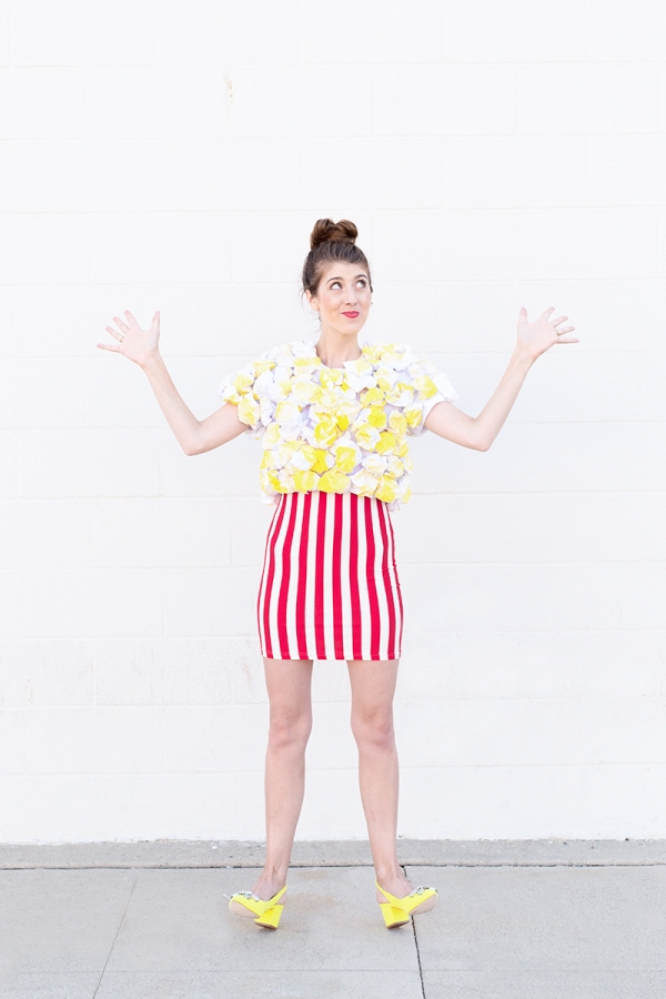 A woman wearing a popcorn costume