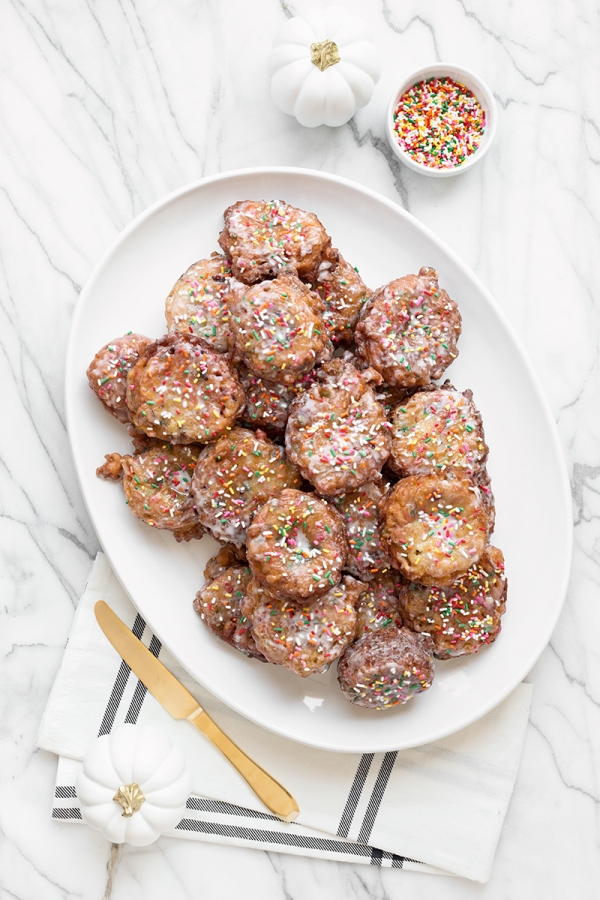 Apple fritters with sprinkles