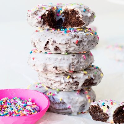 Stack of chocolate cake donuts