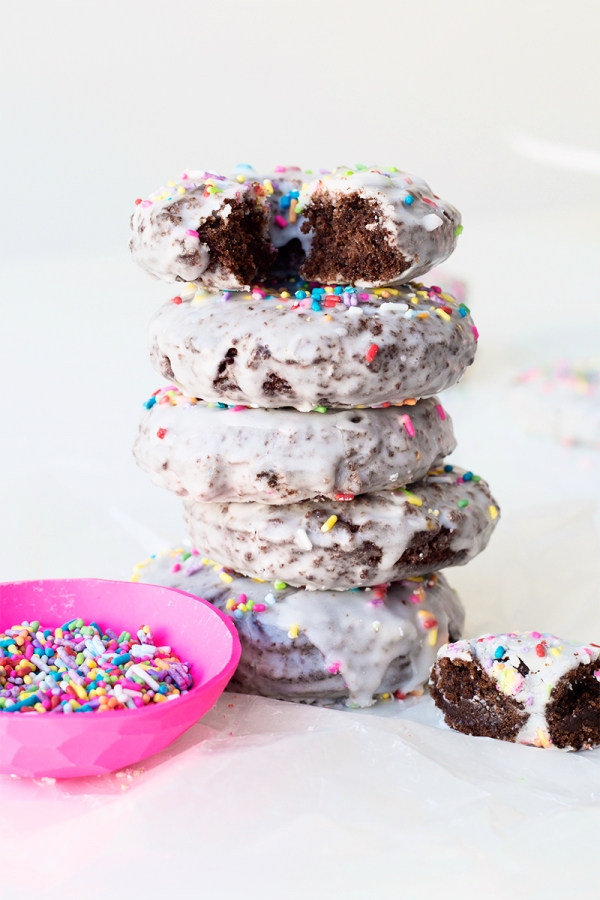 Stack of chocolate cake donuts
