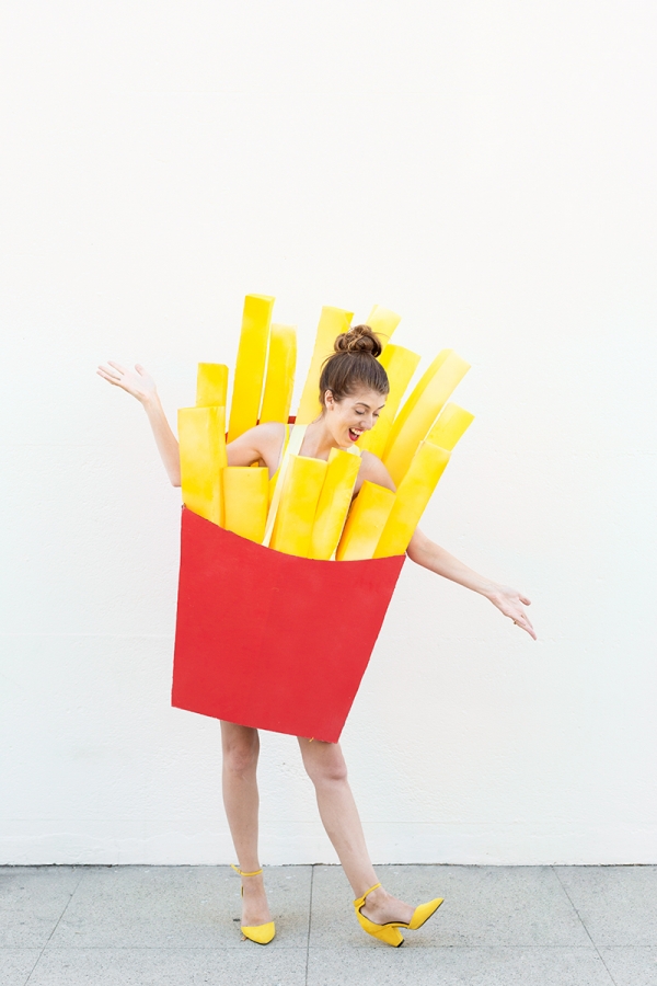 A woman in a fry costume