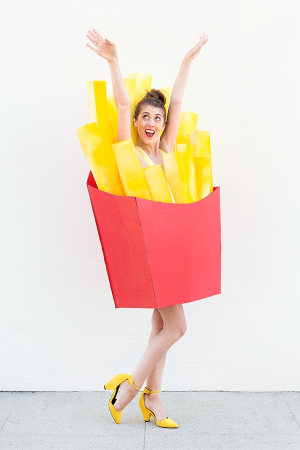 A woman in a fry costume