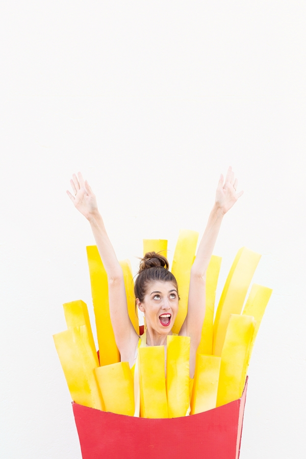 A woman in a fry costume