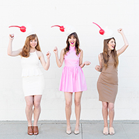 DIY Milkshake Costumes Three people dressed in milkshake costumes