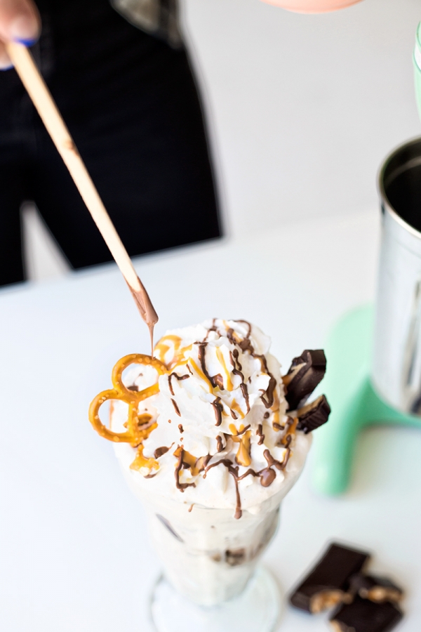 Milkshake with pretzels and chocolate