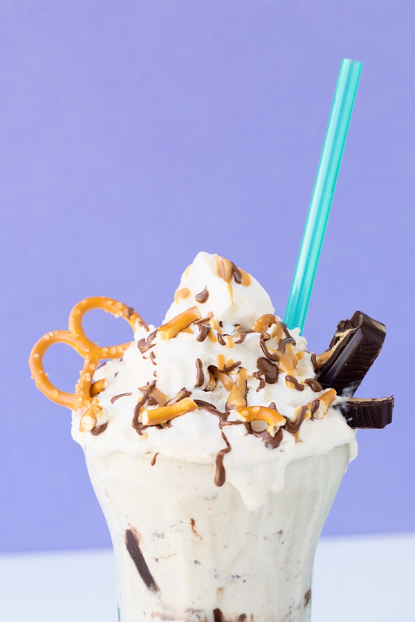 Milkshake with chocolate and pretzels