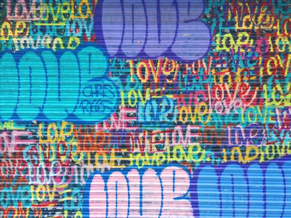 A colorful graffiti mural