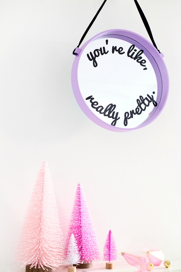 A mirror with words on it