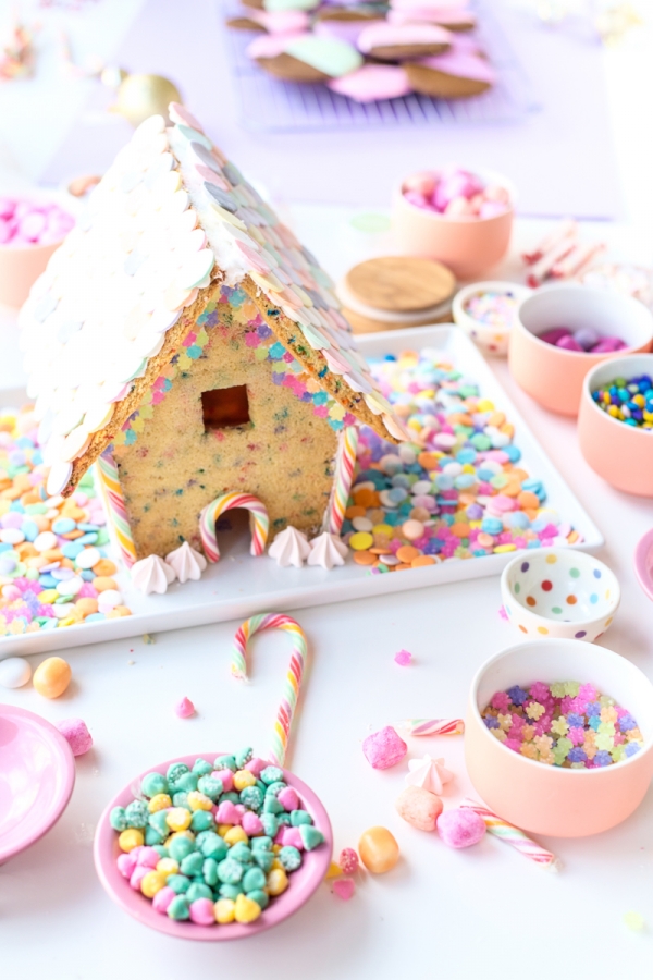Gingerbread house with colorful toppings