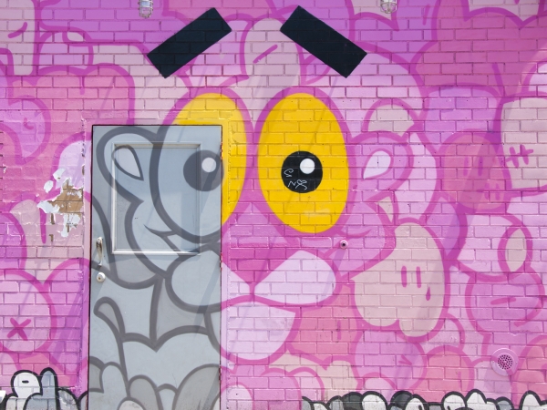 A pink panther mural