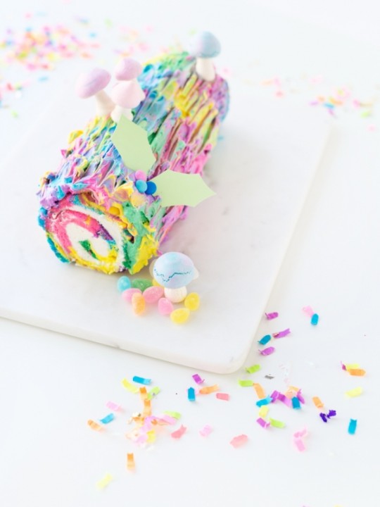 Tie Dye Yule Log Cake