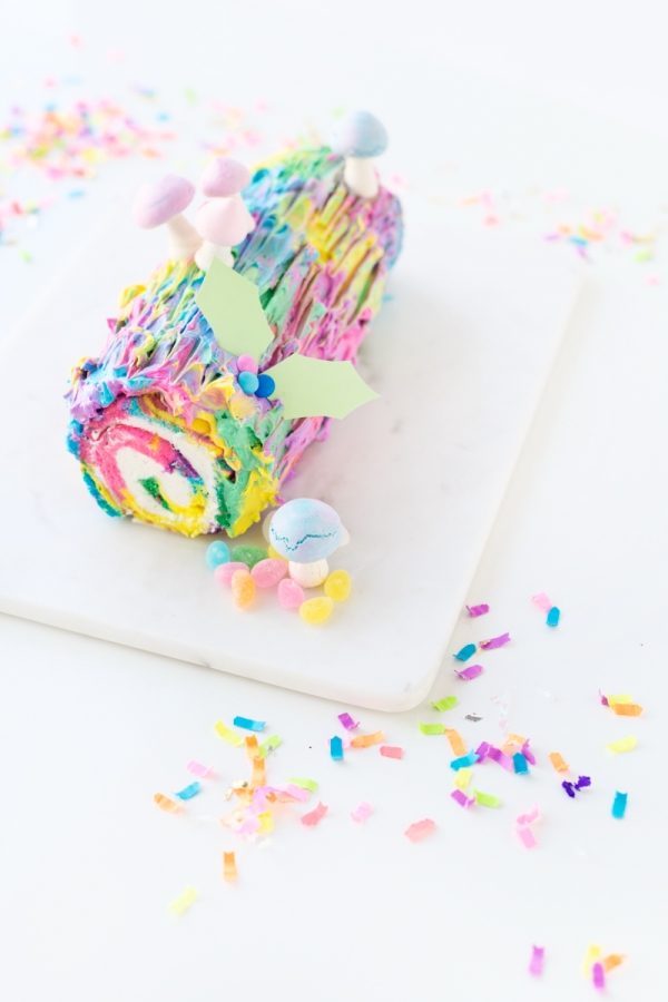 Rainbow yule log dessert