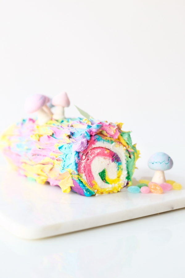 Rainbow yule log dessert