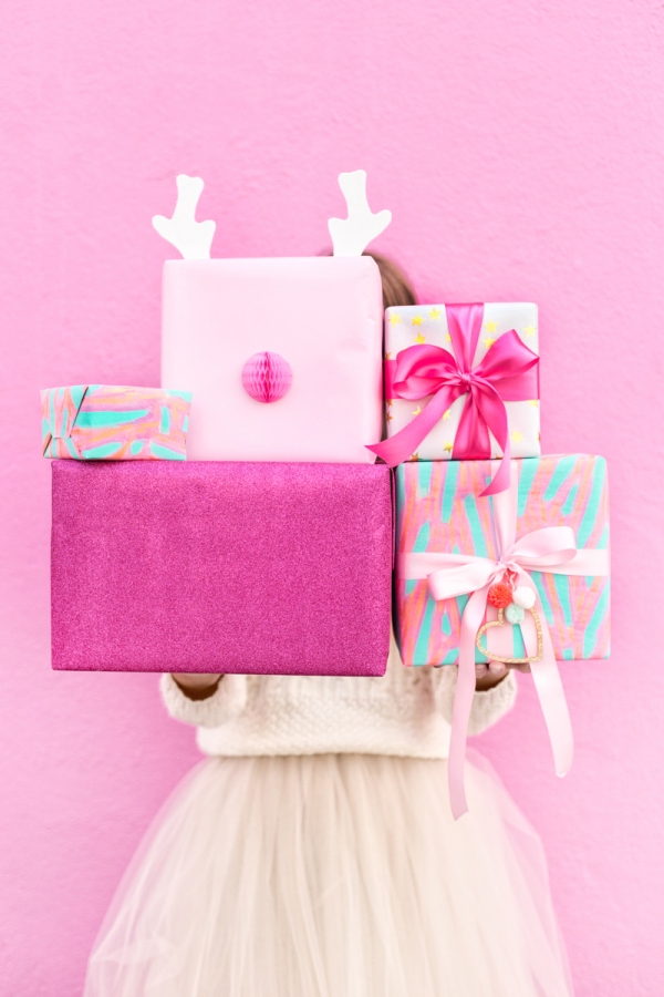A stack of pink presents