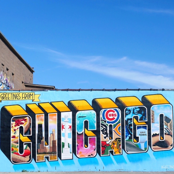 A wall with \"chicago\" on it