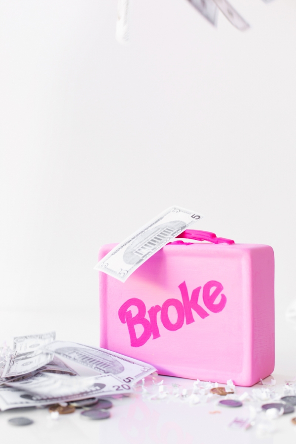 A pink box and fake money