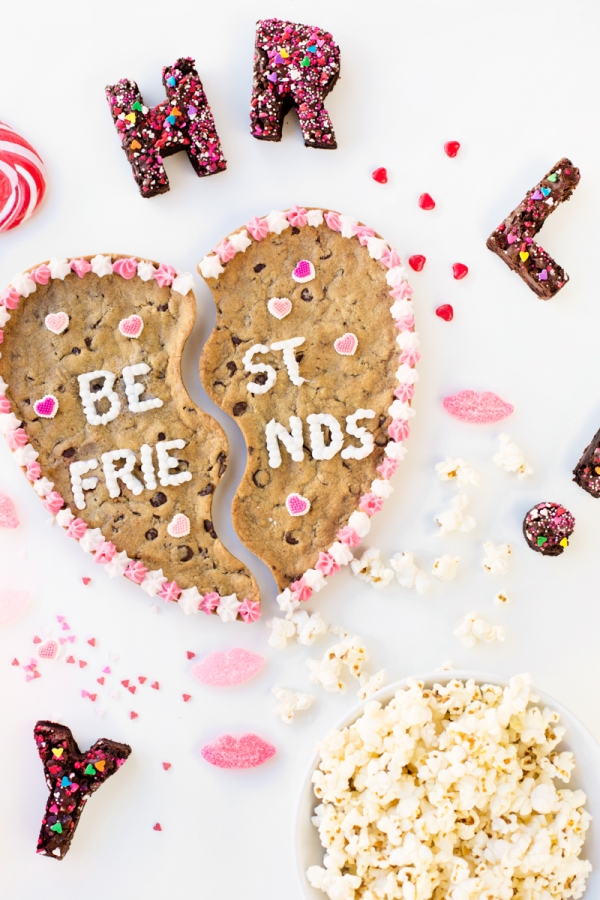 A cookie pie shaped as a heart with words on it