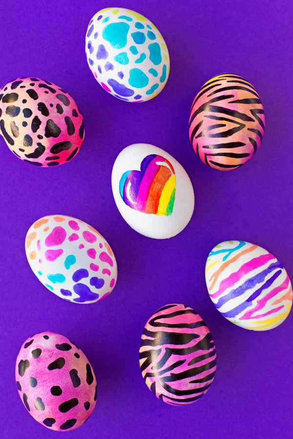Colorful eggs with animal prints on them